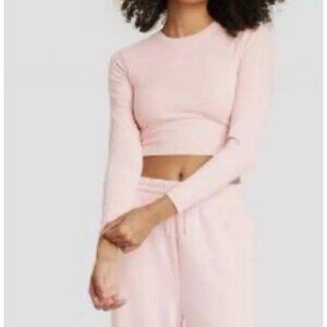 Women’s All In Motion Long Sleeve Cut Out Back Cropped Top Pinkl Size L